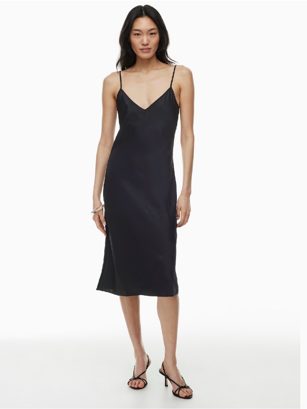 Aritzia Wilfred Black V-Neck Satin Slip Mini Dress